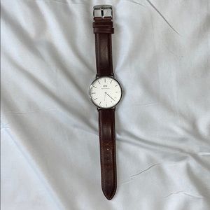 Daniel Wellington dark leather & silver face watch